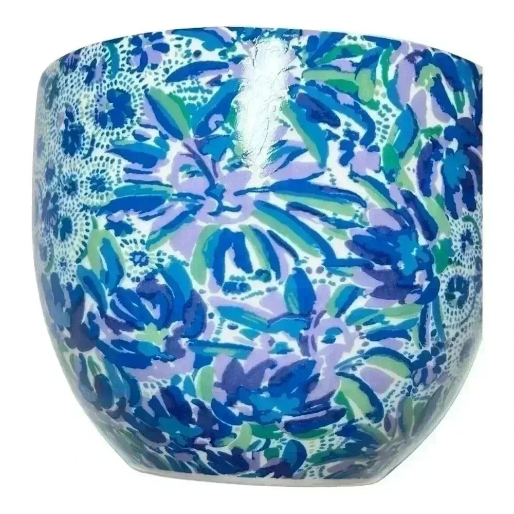 Lilly Pulitzer Ceramic 12oz Preowned Mug Blue,Green and Purple  Bronze Handle